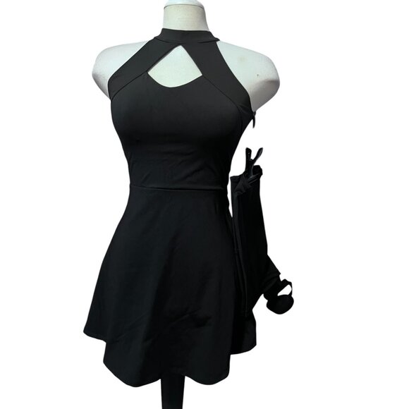 Halara 2 Piece High Cut Out Neck Double Strap Back Active Dress Sz Small Black - Picture 13 of 16
